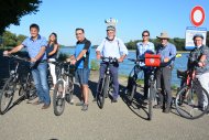 v.l. Dr. Fritz Brechtel (Landrat Kreis Germersheim), Silke Wiedrig (Südpfalz-Tourismus), Reinhard Scherrer (Bürgermeister der Verbandsgemeinde Hagenbach), Claus Haberecht (Pamina Rheinpark), Jens Weinand (Südpfalz-Tourismus), Erhardt Vortanz (ADFC), Camille Scheydecker (Bürgermeister Soufflenheim)