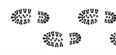 Black dirty isolated footprint track steps. Sport footprint shoes set. Vector set footprint icon in flat style