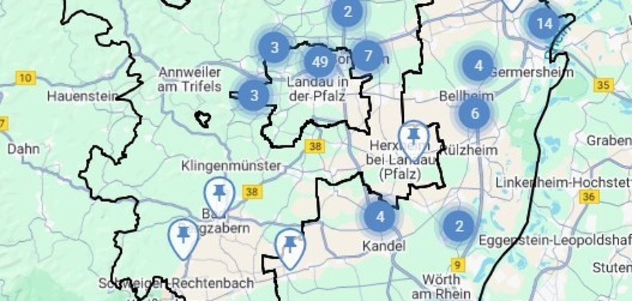 Karte der Südpfalz